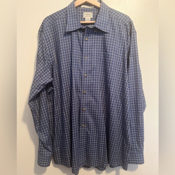 L.L. Bean Men's Navy Plaid Button Down Shirt Wrinkle Resistant 100% Cotton XL - Picture 2 of 15